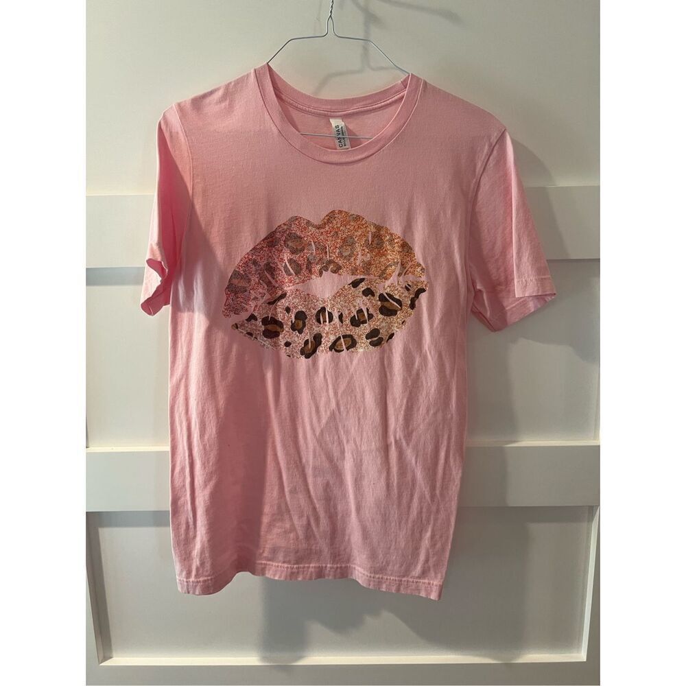Bella Canvas pink leopard lip tee t-shirt large - Picture 2 of 8